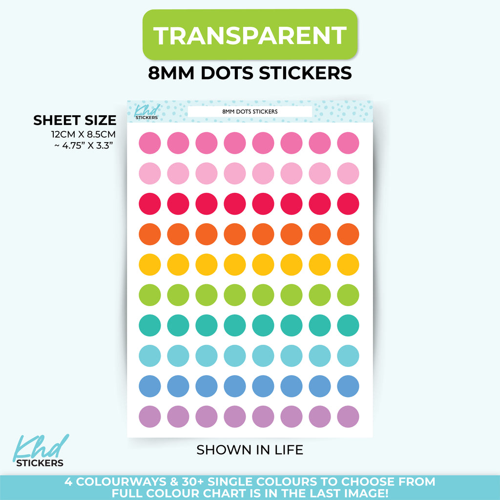Medium 8mm Dot Planner Stickers – Transparent Circle Stickers for Planners LIFE