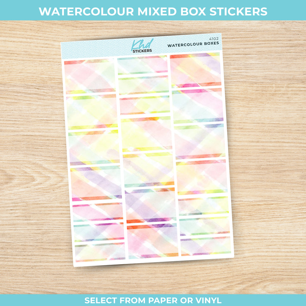 Mixed Watercolour Half Boxes and Quarter Box Functional Stickers Vinyl - Removable