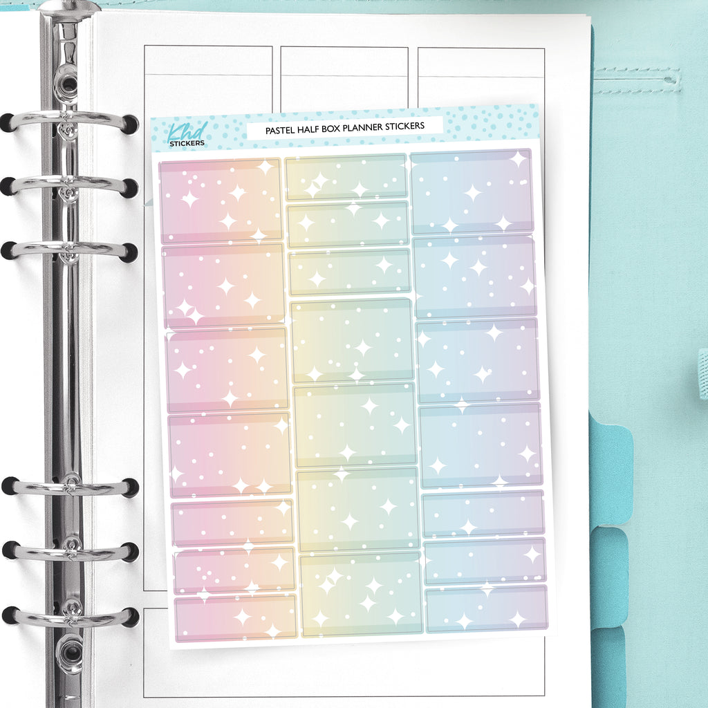 Pastel Patterned Half Boxes and Quarter Box Functional Stickers Vinyl - Removable