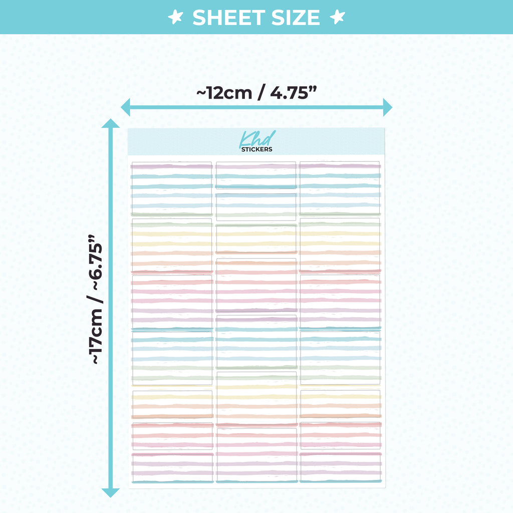 Pastel Watercolour Striped Half Boxes and Quarter Box Functional Stickers Vinyl - Removable