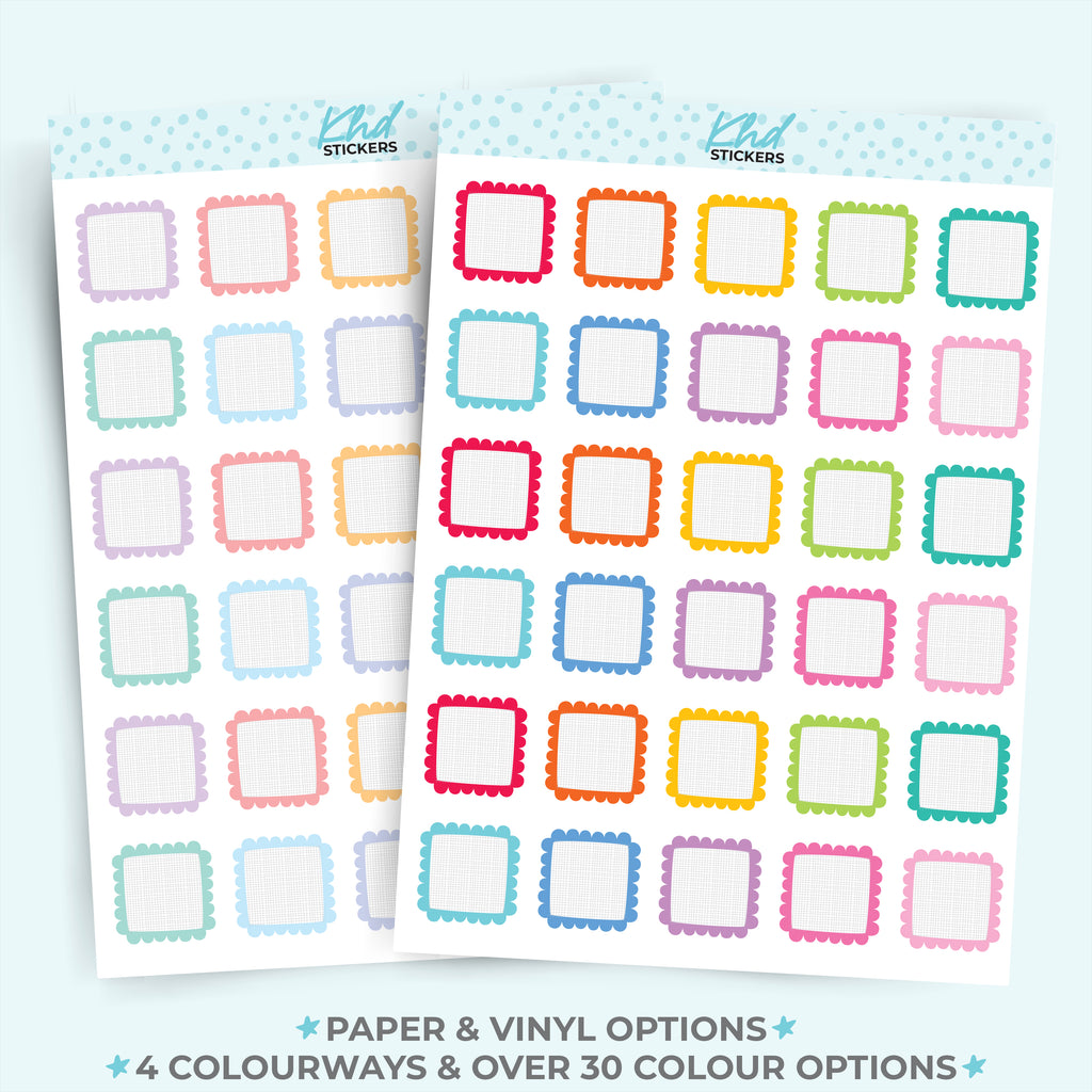 Doodle Scallop Square Boxes Functional Planner Stickers Vinyl - Removable / Wine