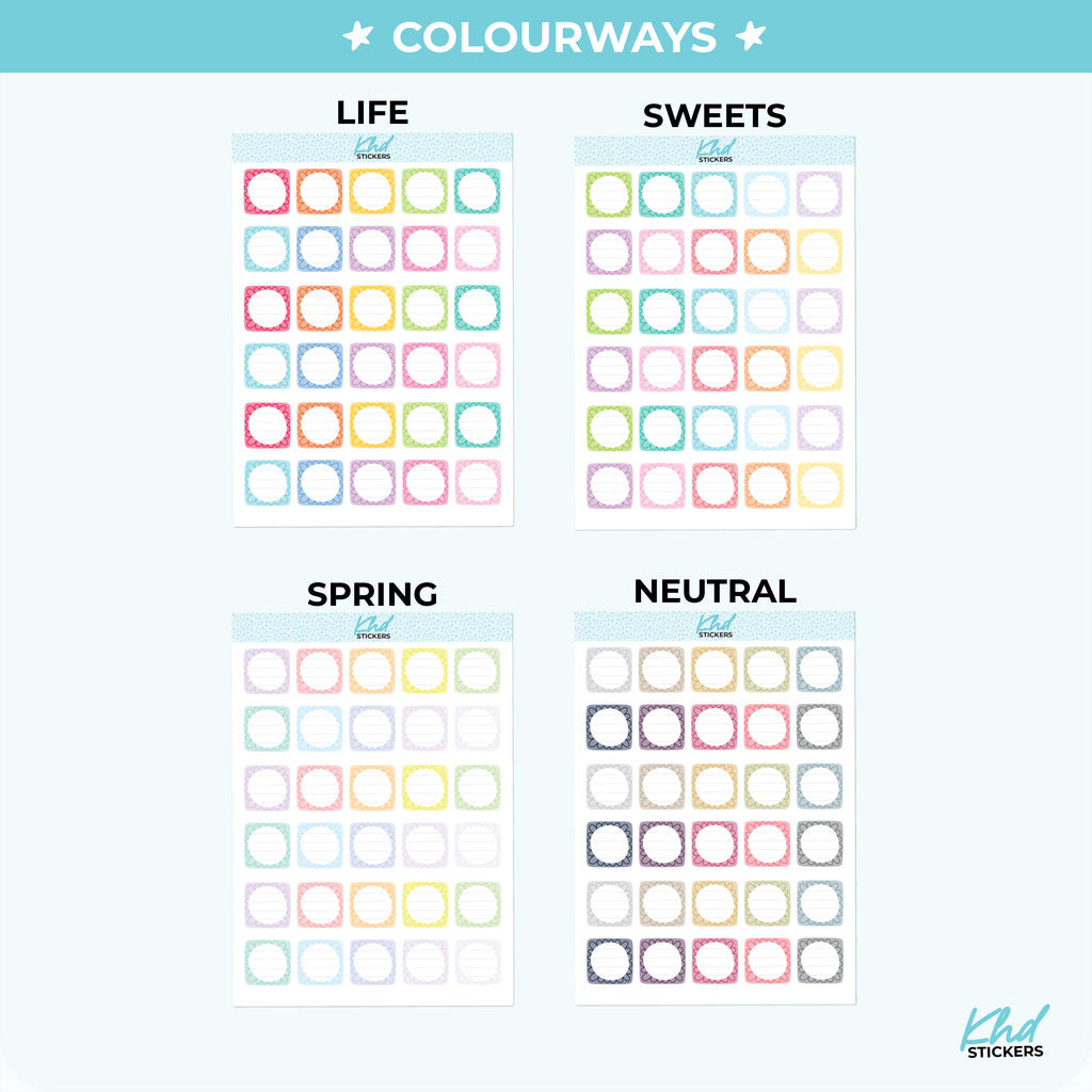 Small Doodle Squares Appointment Stickers Vinyl - Removable