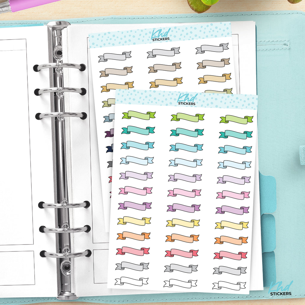 Ribbon Banner Planner Stickers Vinyl - Removable / Wine