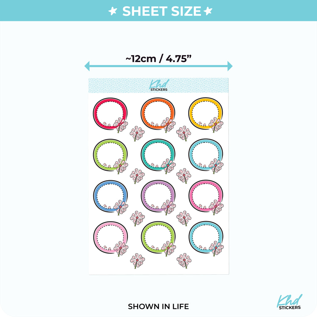 Doodle Circles Floral Appointment Stickers Vinyl - Removable