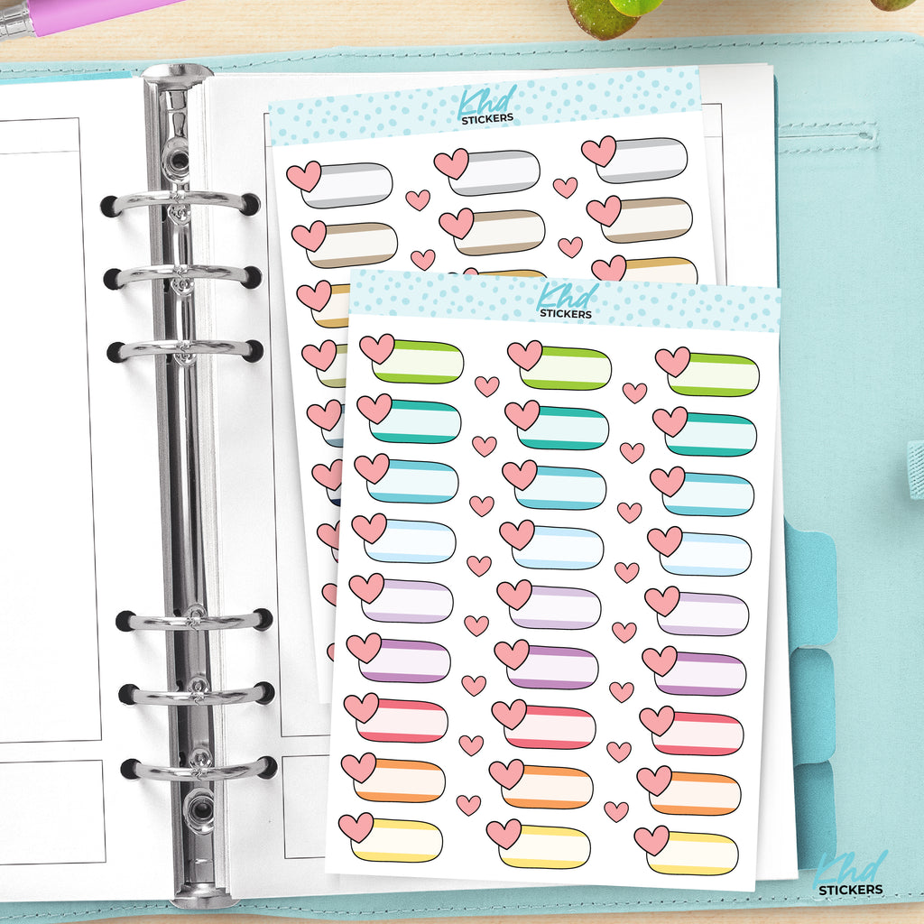 Heart Boxes Functional Planner Stickers Vinyl - Removable / Wine