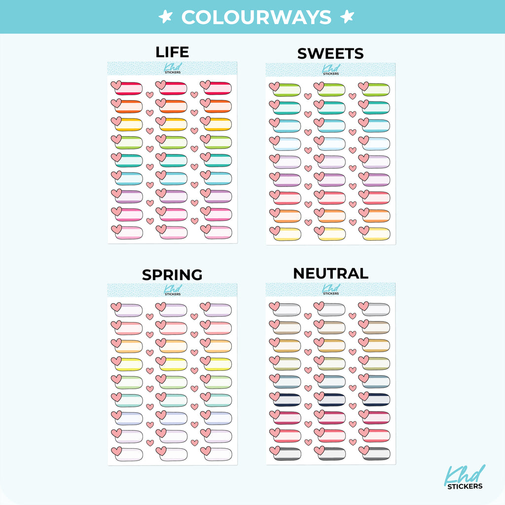 Heart Boxes Functional Planner Stickers Vinyl - Removable