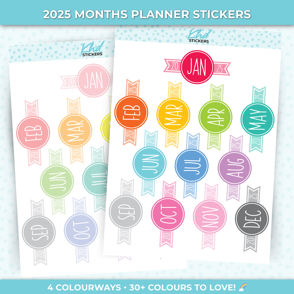 2025 or 2026 Months of the Year Planner Stickers 2025