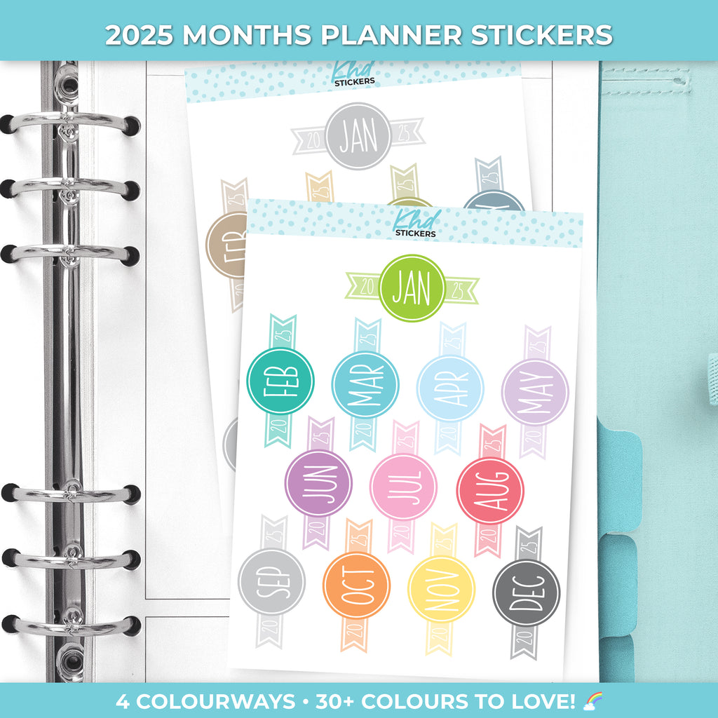 2025 or 2026 Months of the Year Planner Stickers 2025