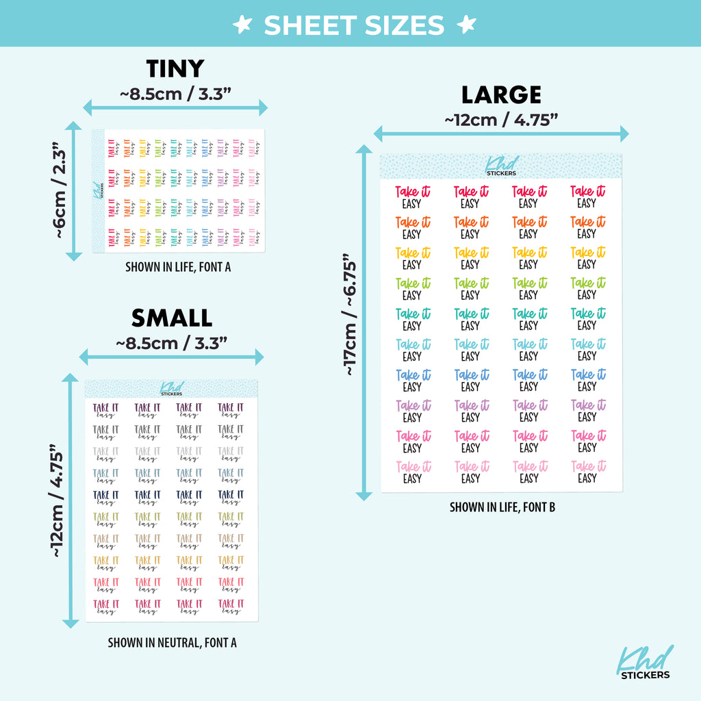 Take It Easy Script Planner Stickers Small