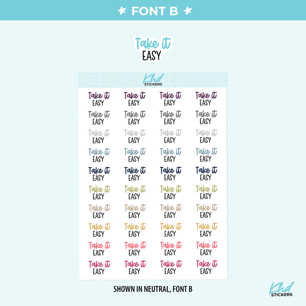 Take It Easy Script Planner Stickers Small