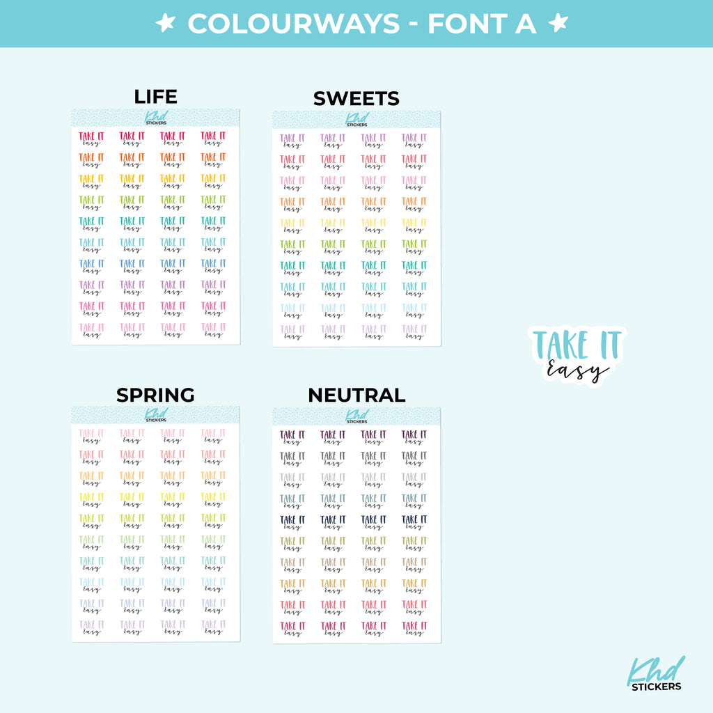 Take It Easy Script Planner Stickers Small