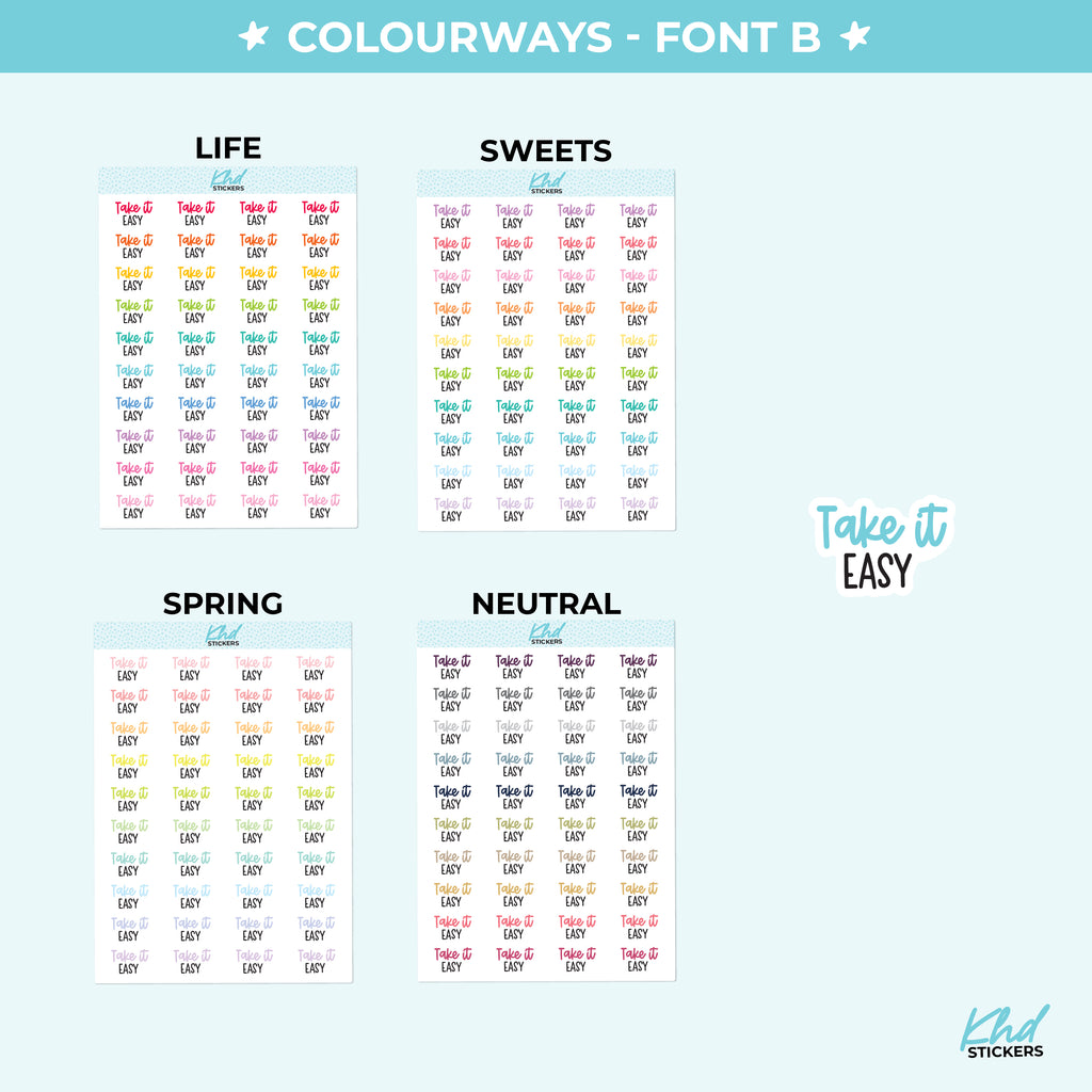 Take It Easy Script Planner Stickers Small