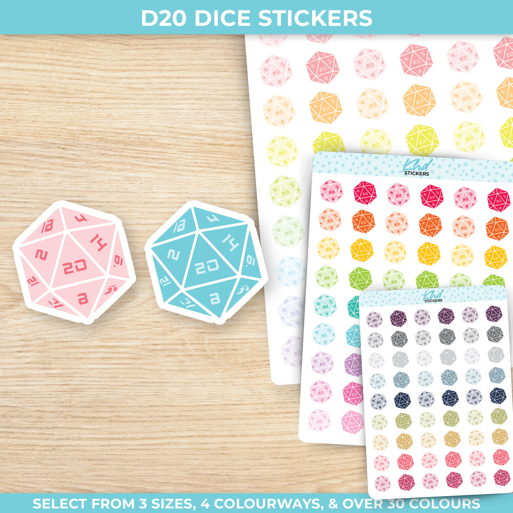 D20 20 Sided Dice Stickers Small