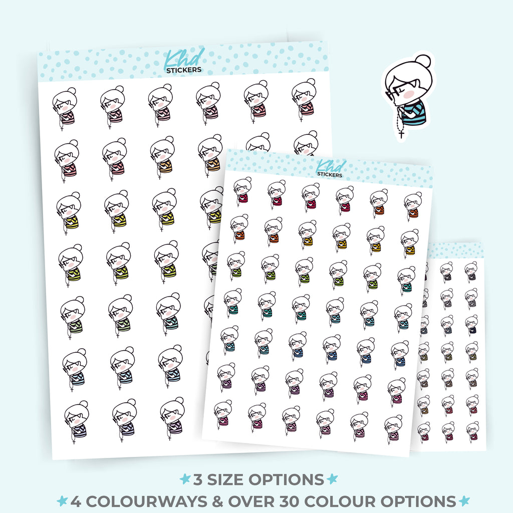 Planner Girl with Rosary Beads Stickers Small