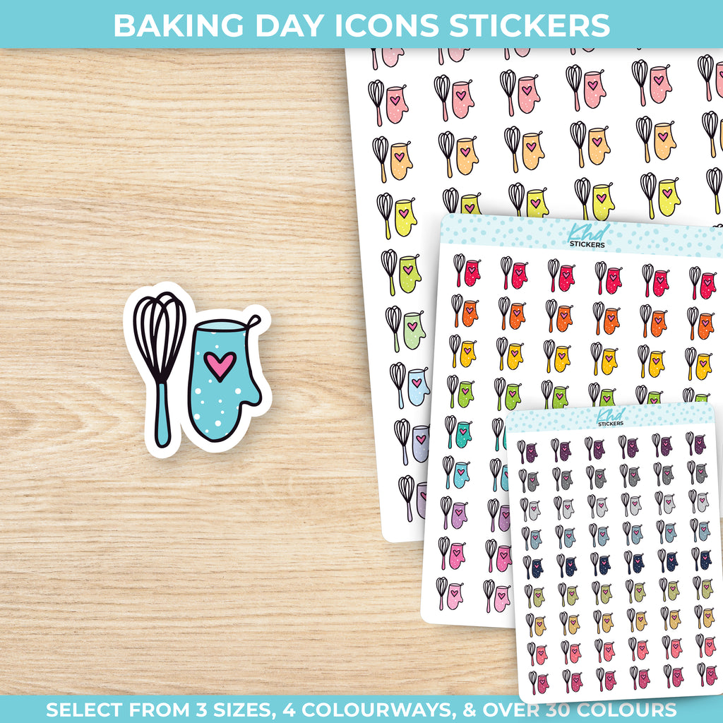 Baking Day Oven Mitt and Whisk Icon Stickers Small