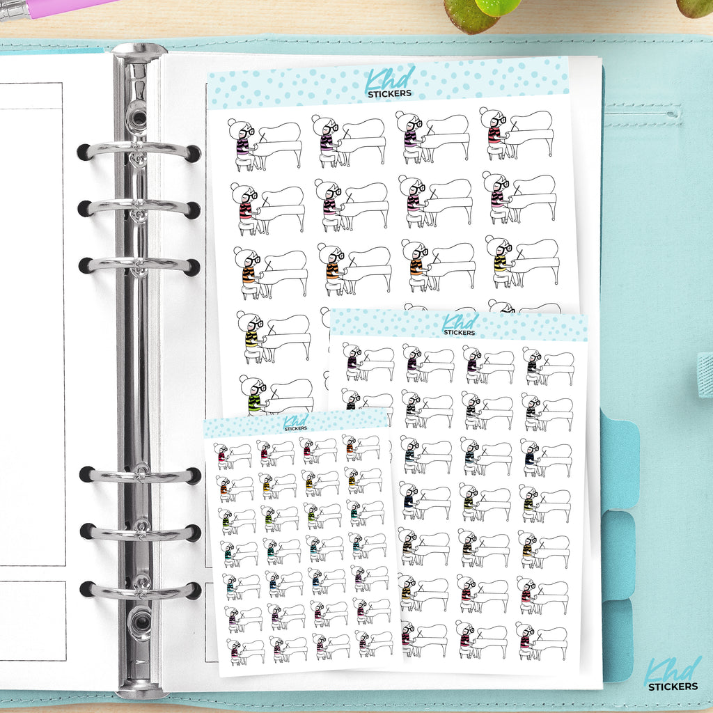 Piano Playing Planner Girl Stickers Small