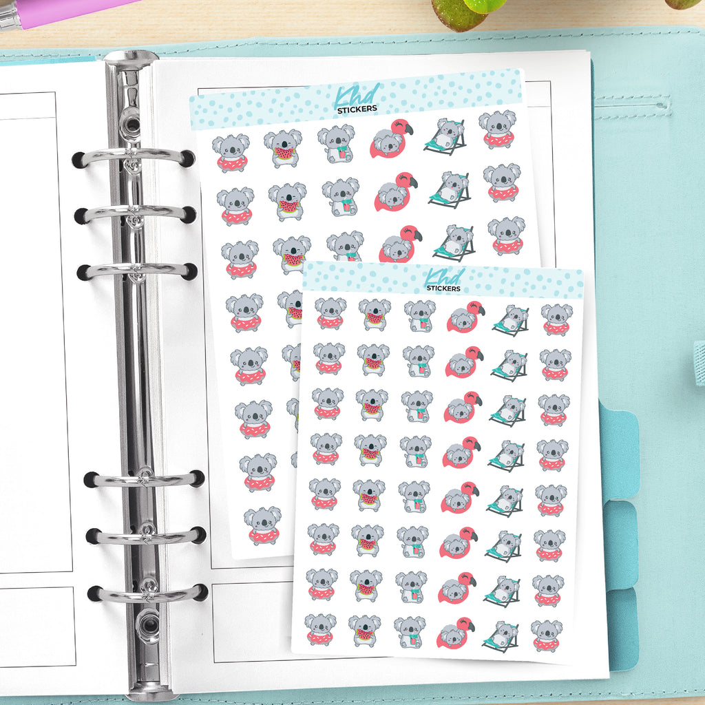 Decorative Summer Koala Planner Stickers Small