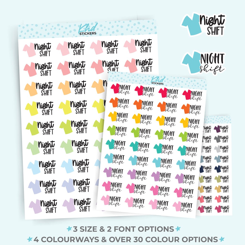 Night Shift - Medical and Nurse Scrubs Shift Planner Stickers Small