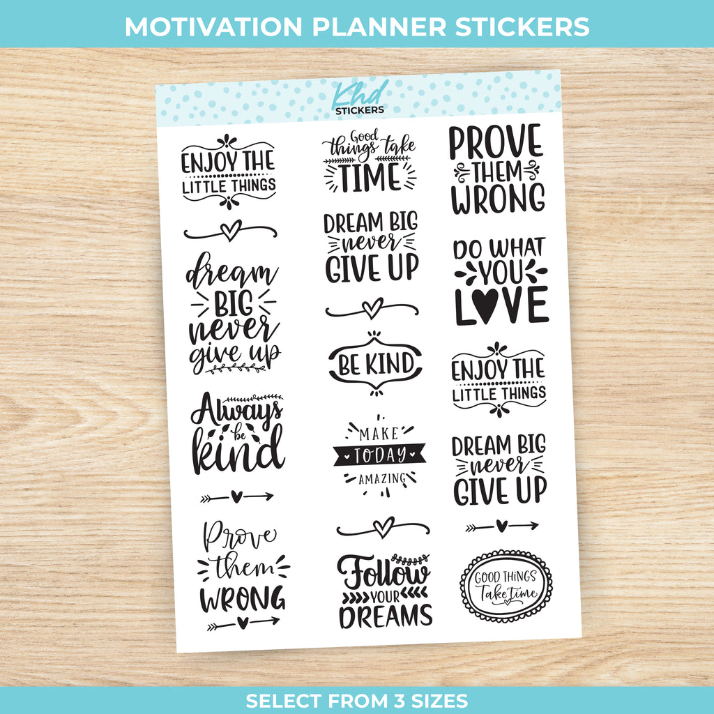 Motivation Planner Stickers in Black and White Small