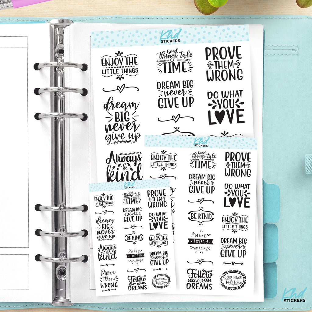 Motivation Planner Stickers in Black and White Small