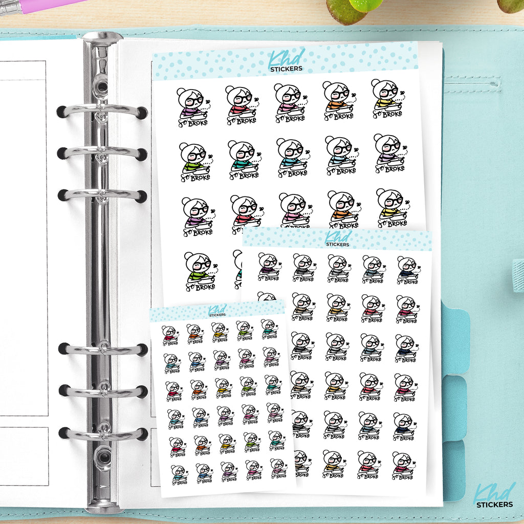 So Broke Planner Girl Leona Stickers Small