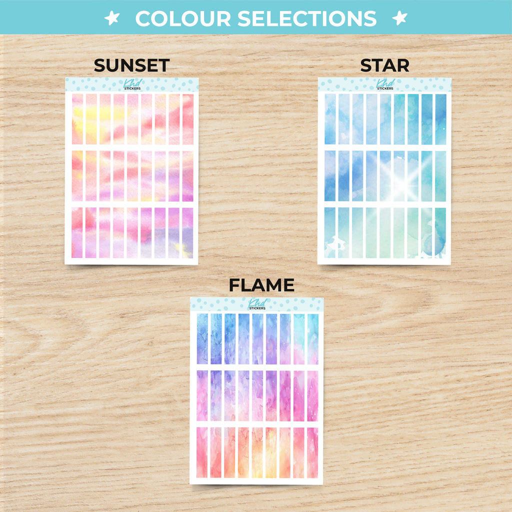 Watercolour Small Header Strips / Boxes Planner Stickers Aurora