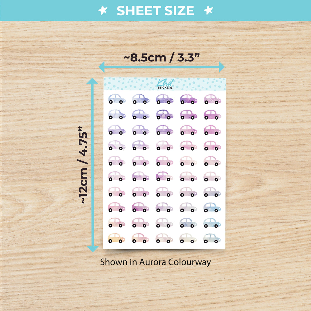 Watercolour Car Icons Planner Stickers Aurora