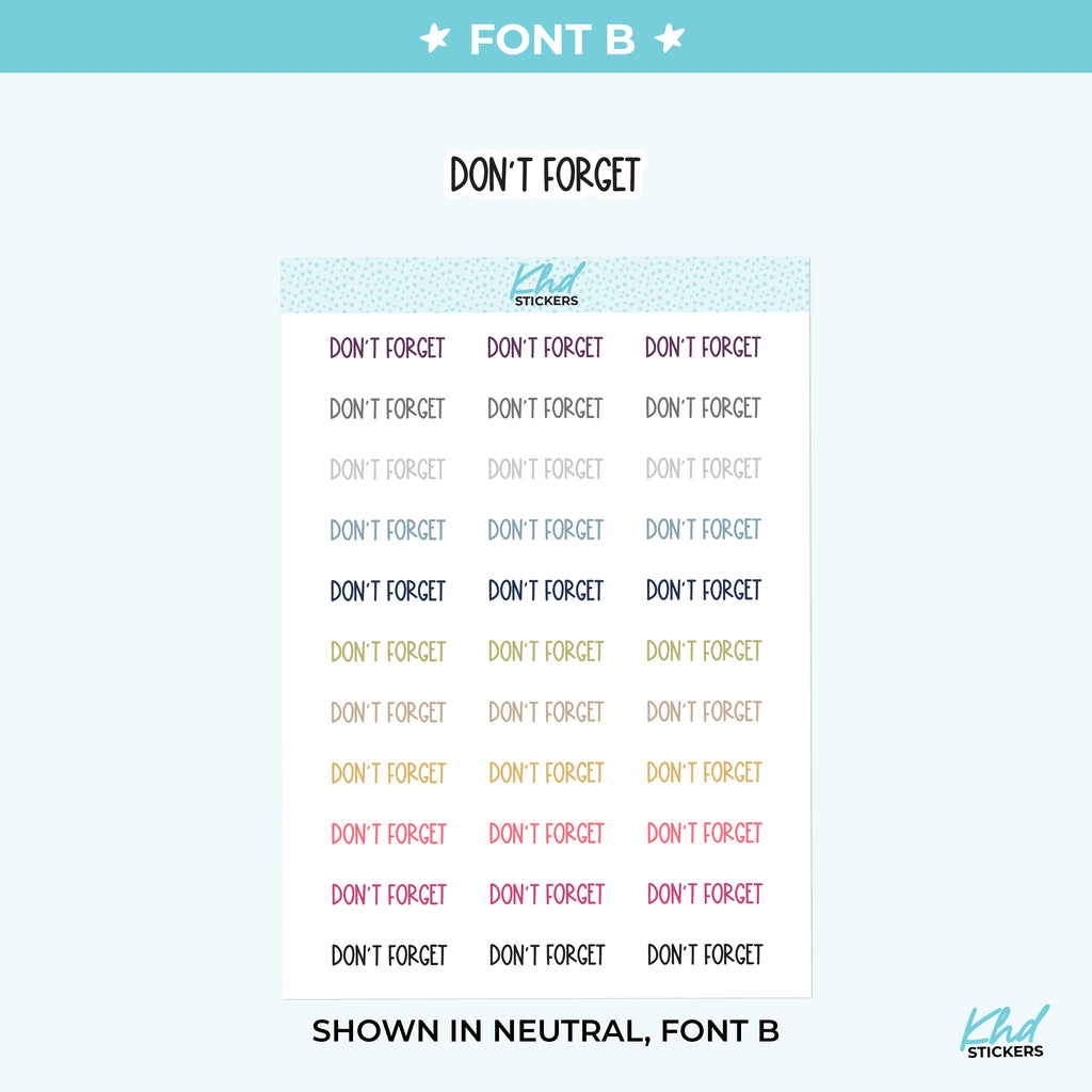 Don't Forget Planner Stickers Small