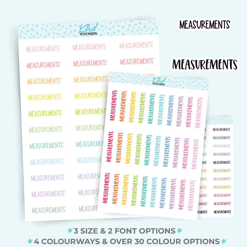 Measurements Planner Stickers Small