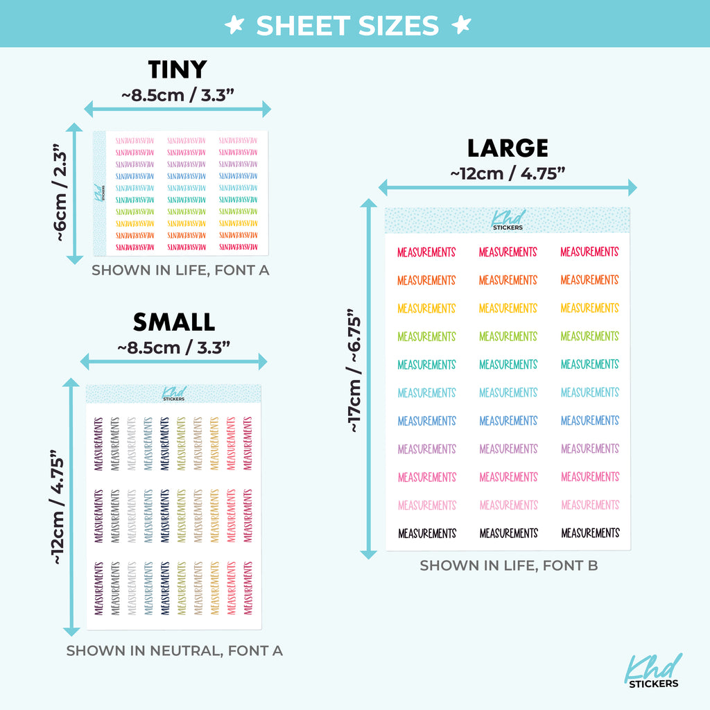 Measurements Planner Stickers Small