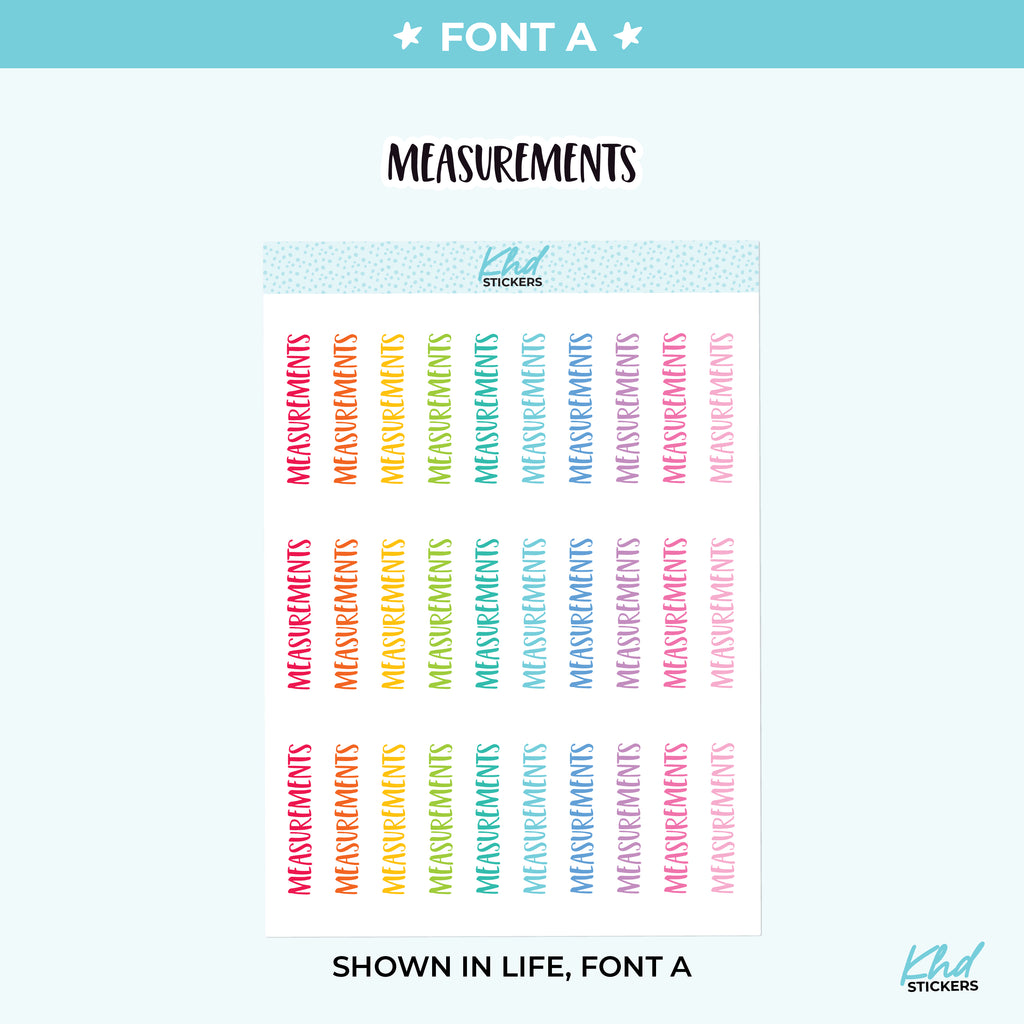 Measurements Planner Stickers Small