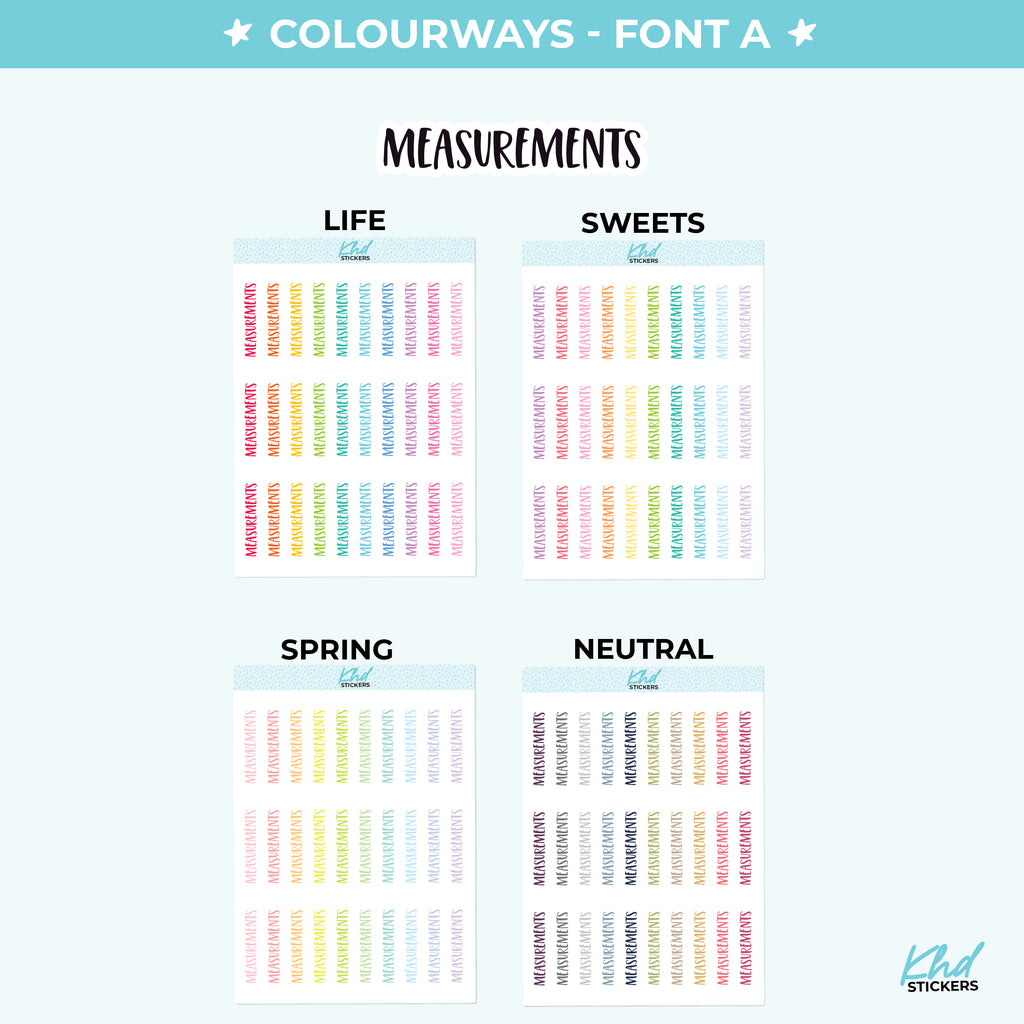 Measurements Planner Stickers Small