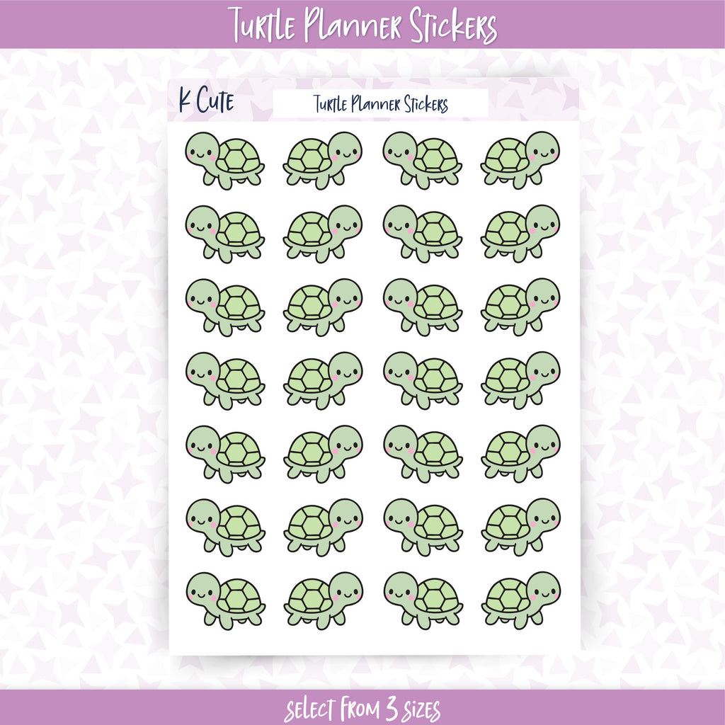 Kawaii Turtle – Cute Green Animal Planner Stickers Small