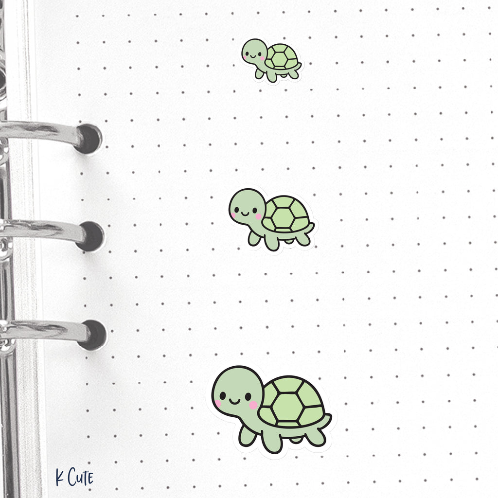 Kawaii Turtle – Cute Green Animal Planner Stickers Small