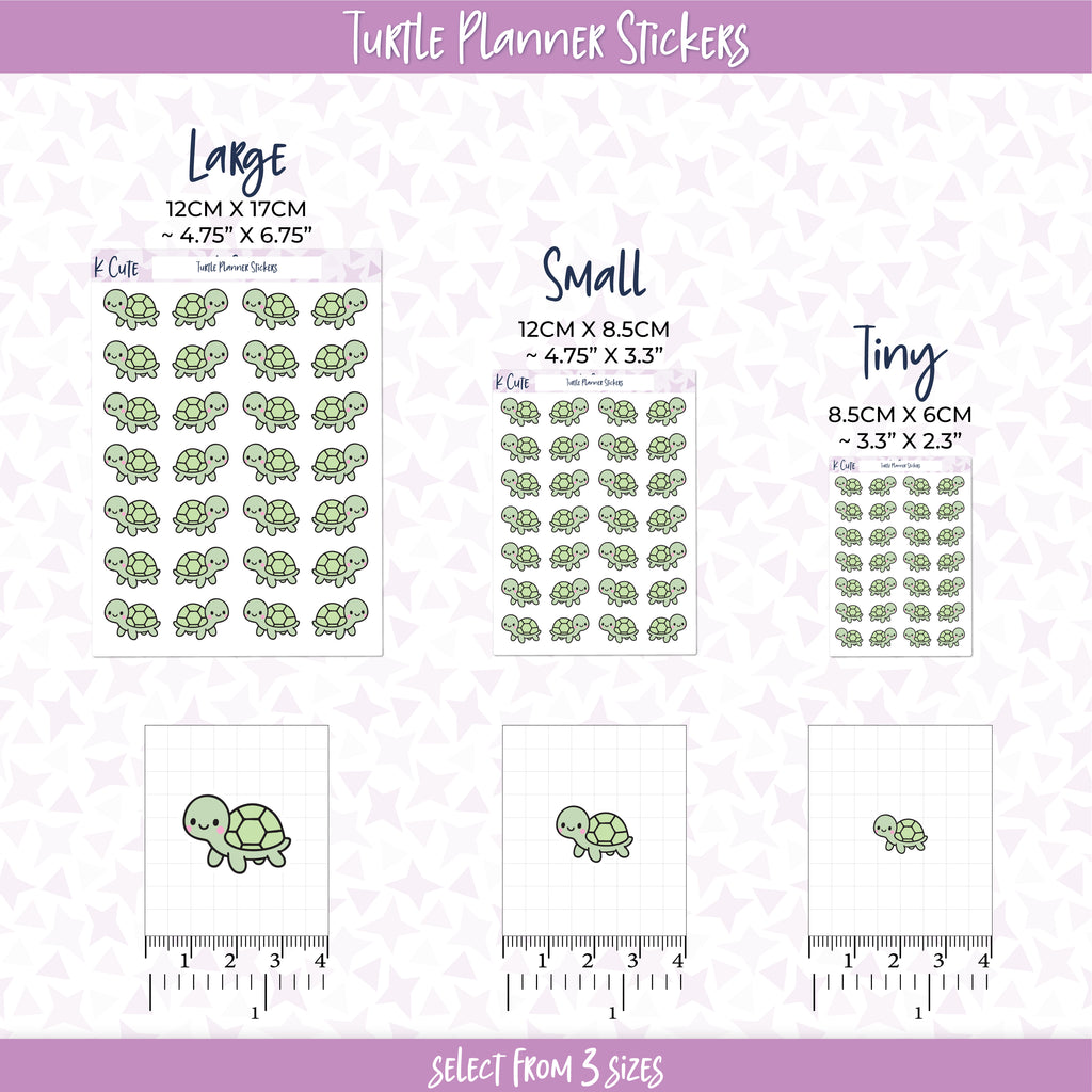 Kawaii Turtle – Cute Green Animal Planner Stickers Small