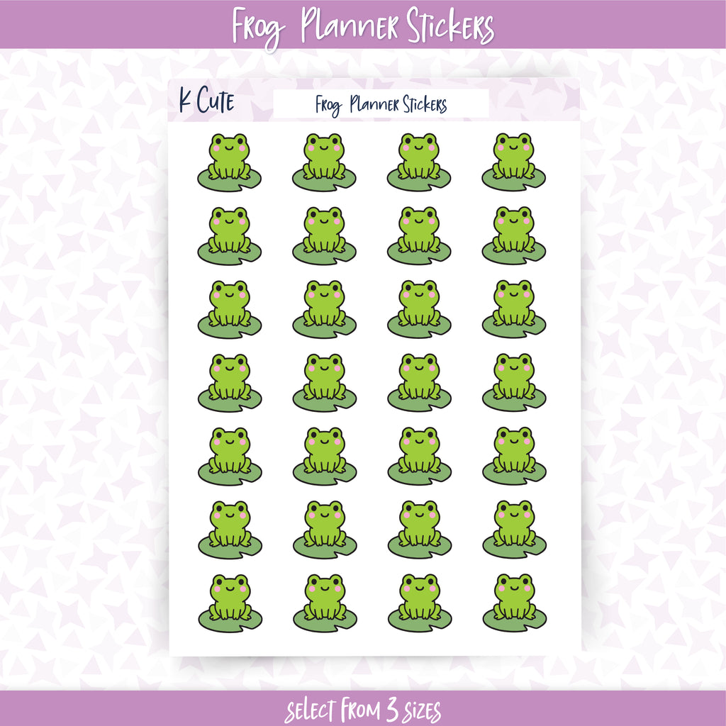 Kawaii Frog on a Lily Pad – Cute Animal Planner Stickers Small