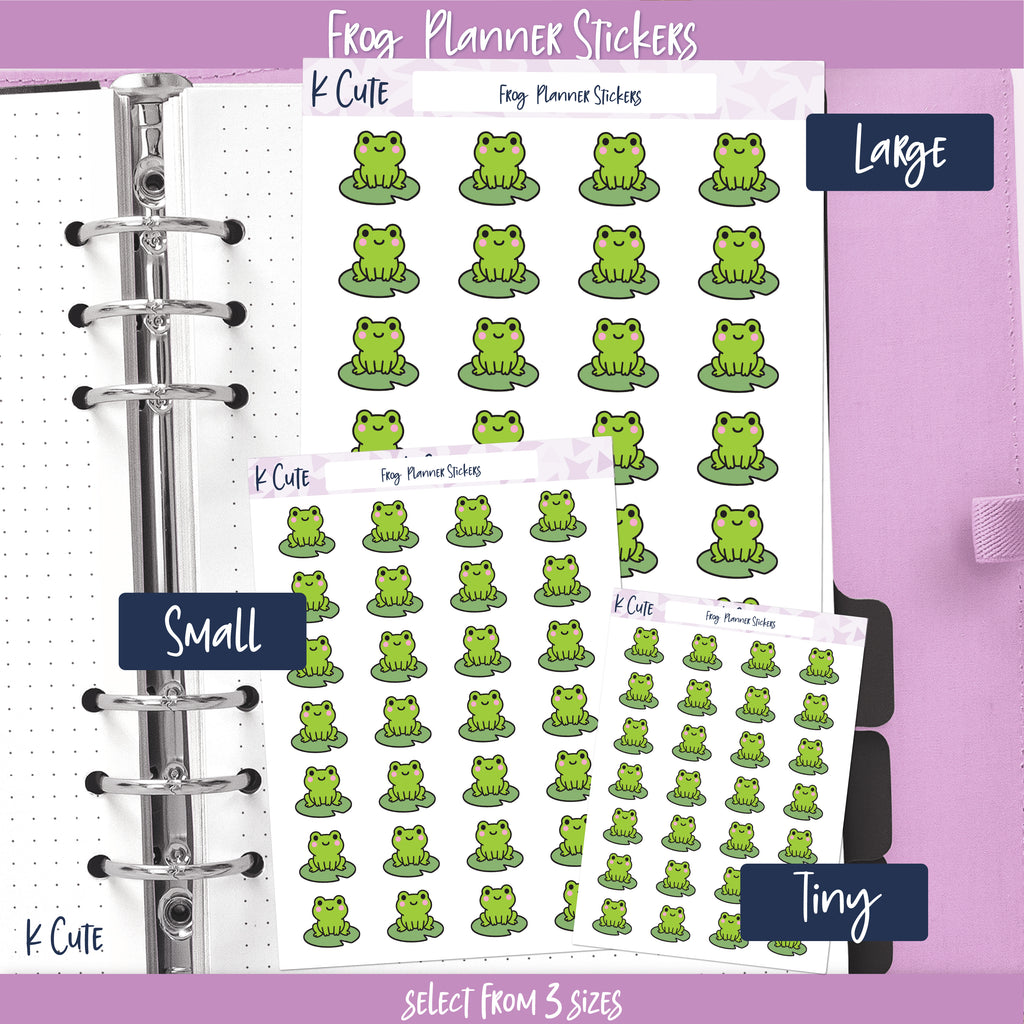 Kawaii Frog on a Lily Pad – Cute Animal Planner Stickers Small