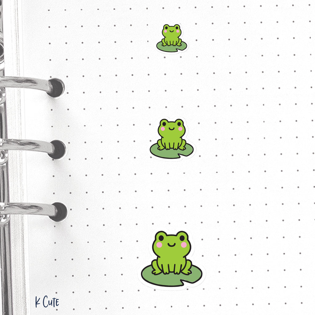 Kawaii Frog on a Lily Pad – Cute Animal Planner Stickers Small