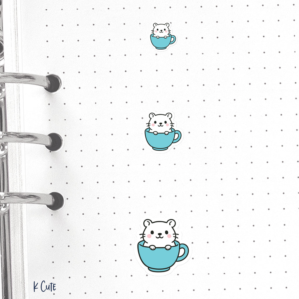 Kawaii Mouse in Teacup – Pastel Animal Planner Stickers Small