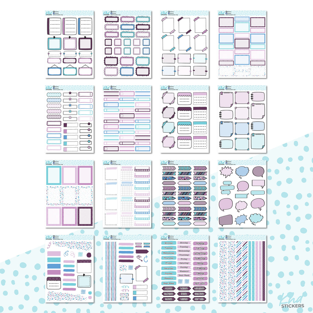 Monthly Functional Planner Sticker Kit - Purple & Blue - Planner Stickers - Kit 4804