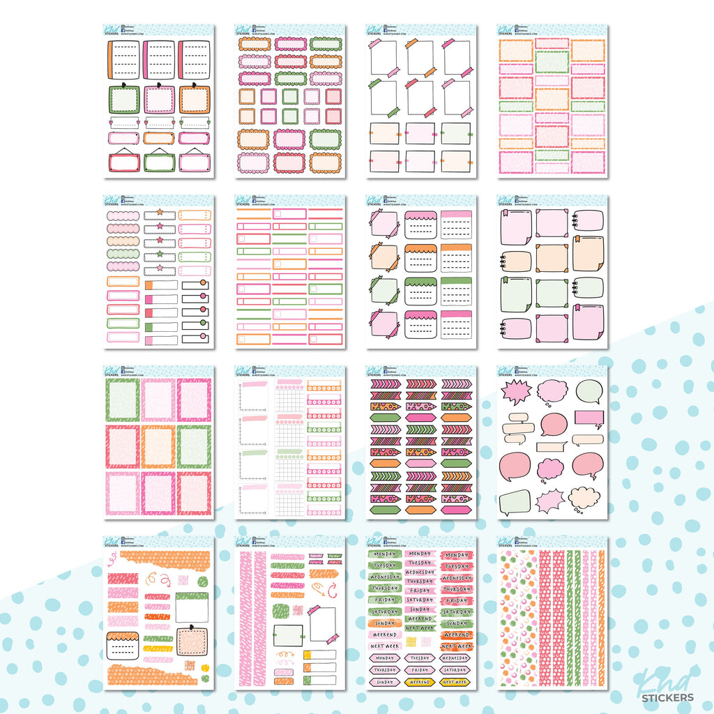 16 Sheets - Monthly Functional Planner Sticker Kit - Summer Bright - Planner Stickers - Kit 4814