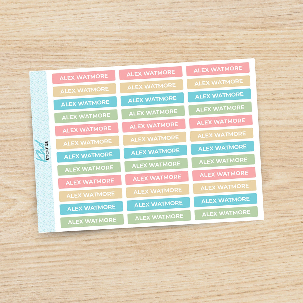 Name Labels, Personalised Stickers for Everyone, Assorted Colours and Designs in Store