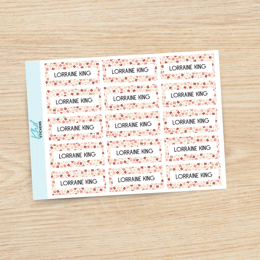 Pretty Floral Patterned Name Labels, Personalised Stickers for Everyone, Assorted Colours and Designs in Store