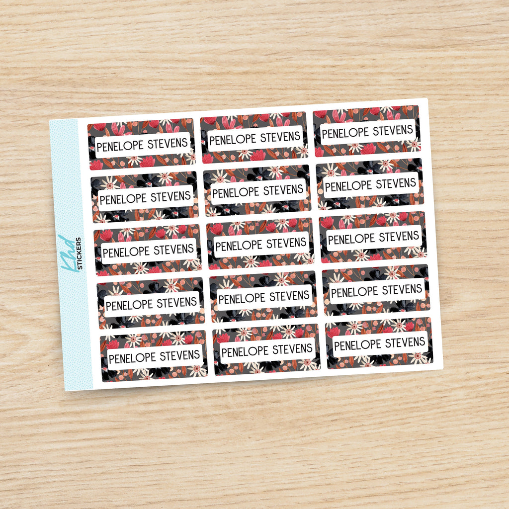 Floral Patterned Name Labels, Personalised Stickers for Everyone, Assorted Colours and Designs in Store