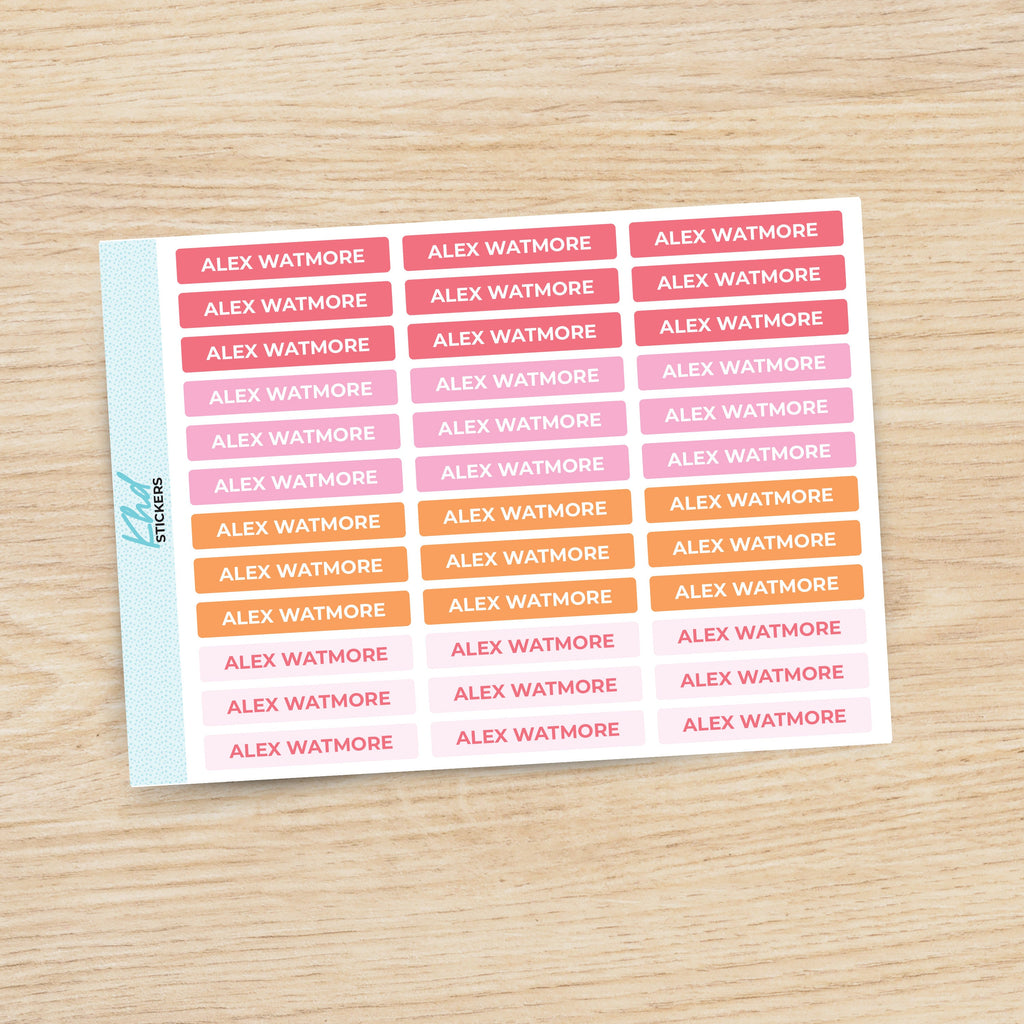 Name Labels, Personalised Stickers for Everyone, Assorted Colours and Designs in Store