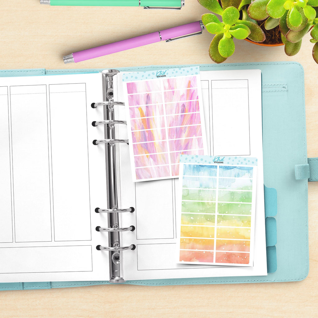 Watercolour Boxes Planner Stickers, Watercolour Collection, Removable