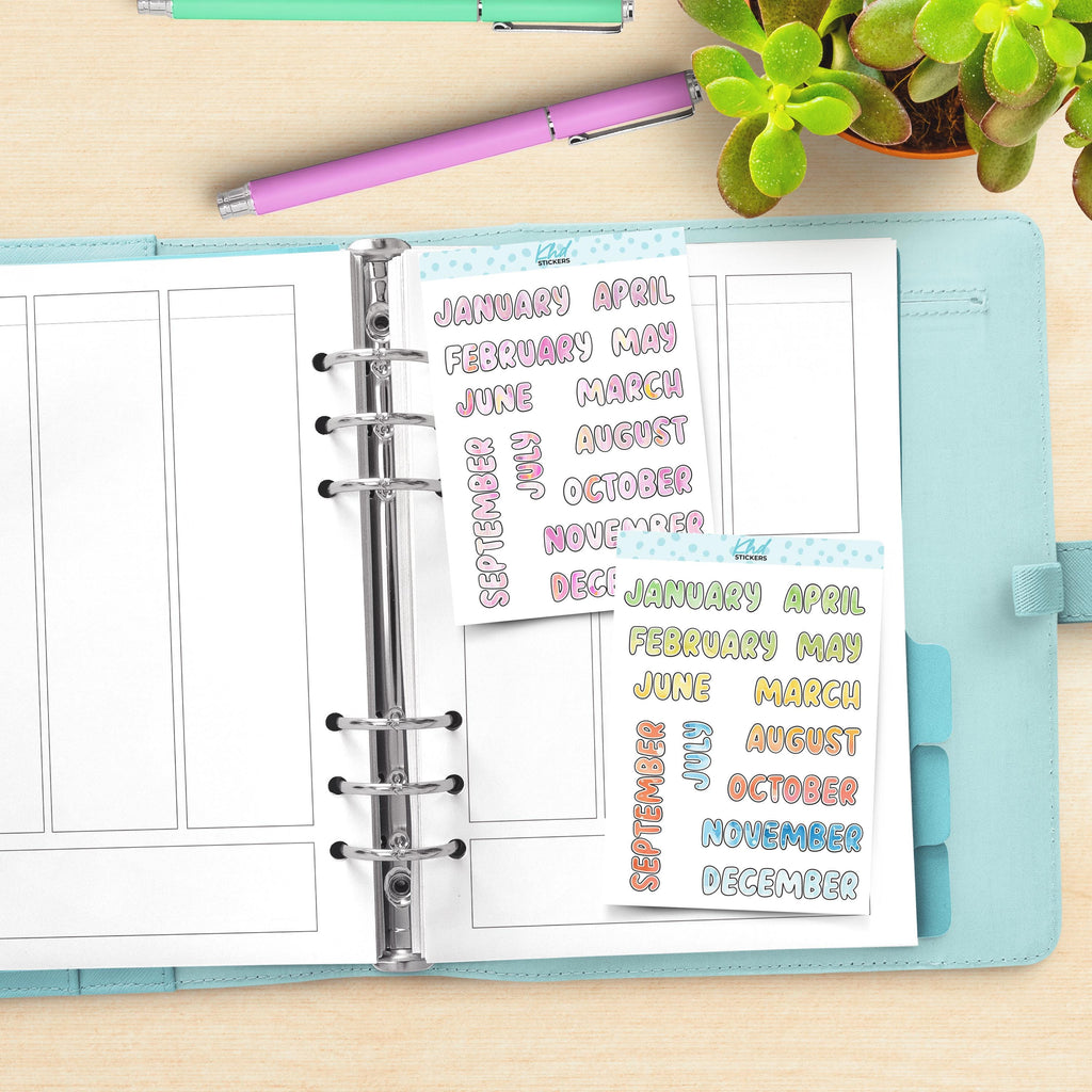 Watercolour Months of The Year Planner Stickers, Watercolour Collection, Removable