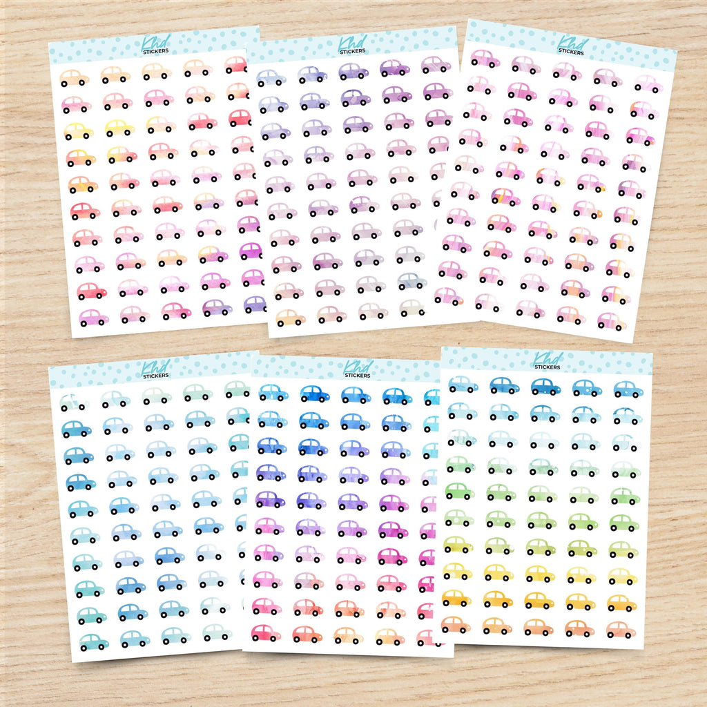 Watercolour Car Icons Planner Stickers, Watercolour Collection, Removable