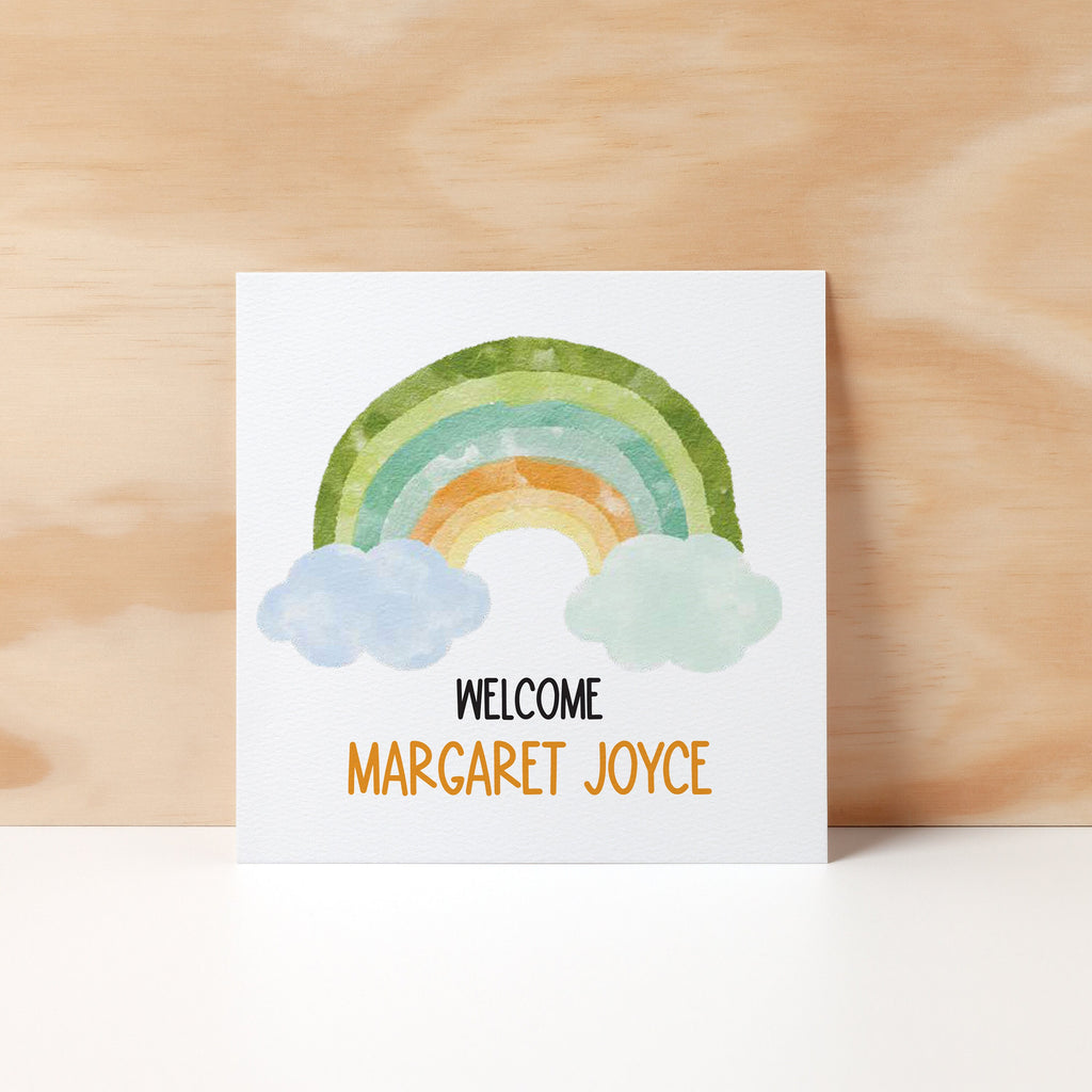 Personalised Rainbow Welcome New Born Card, New Baby Greeting Card, Customised - New Born Cards - Greeting Cards