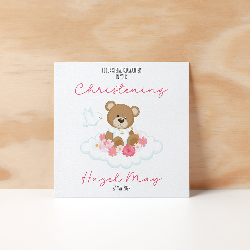 Personalised Christening Greeting Card, Godson or Goddaughter, Blue or Pink, Customised - Christening & Baptism - Greeting Cards